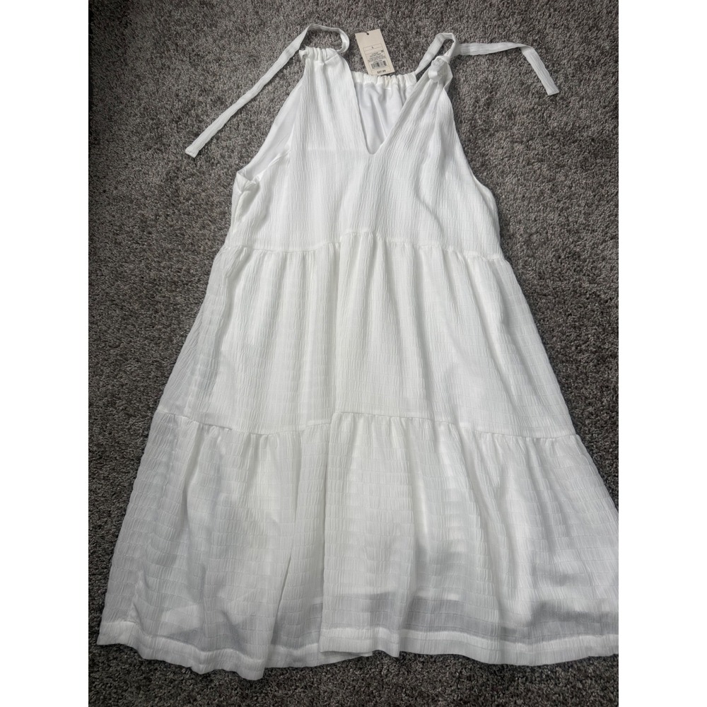 NWT White Tiered Midi Dress Size L Tie Strap Textured Boho Summer